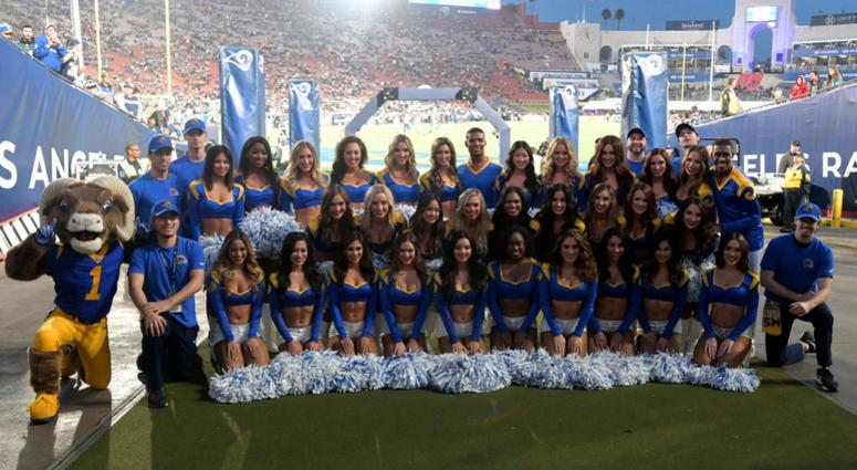 Dec 16, 2018; Los Angeles, CA, USA; Los Angeles Rams cheerleaders perform against the Philadelphia Eagles during the first half at Los Angeles Memorial Coliseum. Mandatory Credit: Kirby Lee-USA TODAY Sports Dec 16, 2018; Los Angeles, CA, USA; Los Angeles Rams cheerleaders perform against the Philadelphia Eagles during the first half at Los Angeles Memorial Coliseum. Mandatory Credit: Kirby Lee-USA TODAY Sports