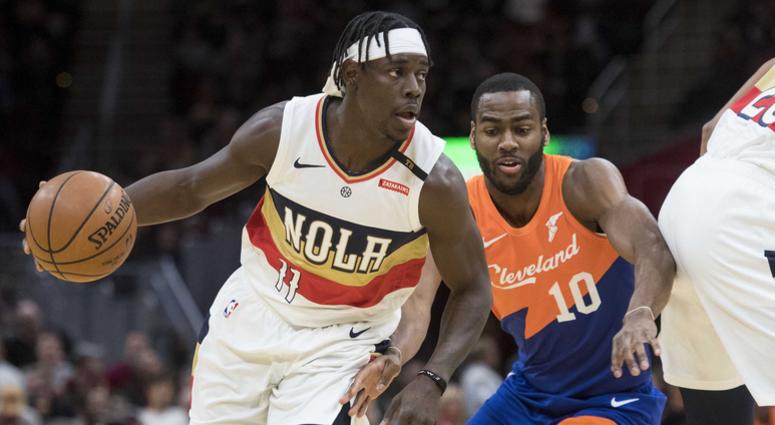 Jan 5, 2019; Cleveland, OH, USA; New Orleans Pelicans guard Jrue Holiday (11) drives to the basket against Cleveland Cavaliers guard Alec Burks (10) during the first half at Quicken Loans Arena. Mandatory Credit: Ken Blaze-USA TODAY Sports Jan 5, 2019; Cleveland, OH, USA; New Orleans Pelicans guard Jrue Holiday (11) drives to the basket against Cleveland Cavaliers guard Alec Burks (10) during the first half at Quicken Loans Arena. Mandatory Credit: Ken Blaze-USA TODAY Sports