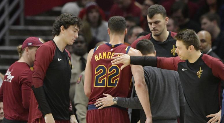 Jan 8, 2019; Cleveland, OH, USA; Cleveland Cavaliers forward Larry Nance Jr. (22) walks off the court after suffering an apparent injury in the first quarter against the Indiana Pacers at Quicken Loans Arena. Mandatory Credit: David Richard-USA TODAY Spor Jan 8, 2019; Cleveland, OH, USA; Cleveland Cavaliers forward Larry Nance Jr. (22) walks off the court after suffering an apparent injury in the first quarter against the Indiana Pacers at Quicken Loans Arena. Mandatory Credit: David Richard-USA TODAY Spor
