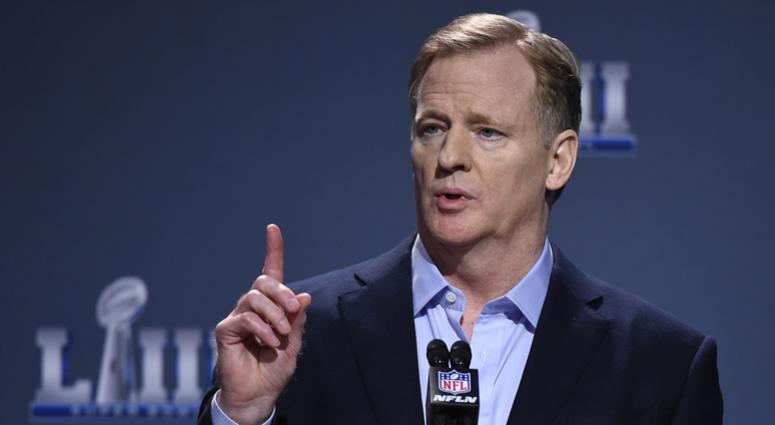 Jan 30, 2019; Atlanta, GA, USA; NFL commissioner Roger Goodell speaks at a press conference in advance of Super Bowl LIII at Georgia World Congress Center. Mandatory Credit: John David Mercer-USA TODAY Sports Jan 30, 2019; Atlanta, GA, USA; NFL commissioner Roger Goodell speaks at a press conference in advance of Super Bowl LIII at Georgia World Congress Center. Mandatory Credit: John David Mercer-USA TODAY Sports