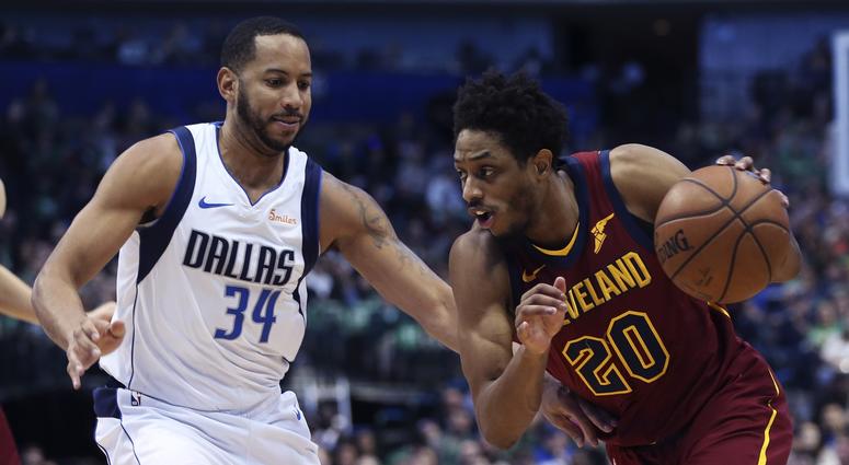 Mar 16, 2019; Dallas, TX, USA; Cleveland Cavaliers guard Brandon Knight (20) drives to the basket as Dallas Mavericks guard Devin Harris (34) defends during the first half at American Airlines Center. Mandatory Credit: Kevin Jairaj-USA TODAY Sports Mar 16, 2019; Dallas, TX, USA; Cleveland Cavaliers guard Brandon Knight (20) drives to the basket as Dallas Mavericks guard Devin Harris (34) defends during the first half at American Airlines Center. Mandatory Credit: Kevin Jairaj-USA TODAY Sports