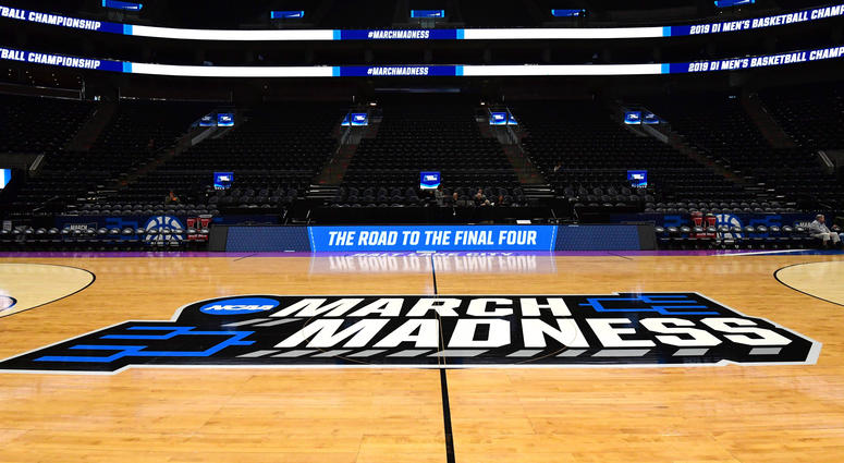 Mar 20, 2019; Salt Lake City, UT, USA; General overall view of the March Madness logo at center court before the first round of the 2019 NCAA Tournament at Vivint Smart Home Arena. Mandatory Credit: Kirby Lee-USA TODAY Sports Mar 20, 2019; Salt Lake City, UT, USA; General overall view of the March Madness logo at center court before the first round of the 2019 NCAA Tournament at Vivint Smart Home Arena. Mandatory Credit: Kirby Lee-USA TODAY Sports
