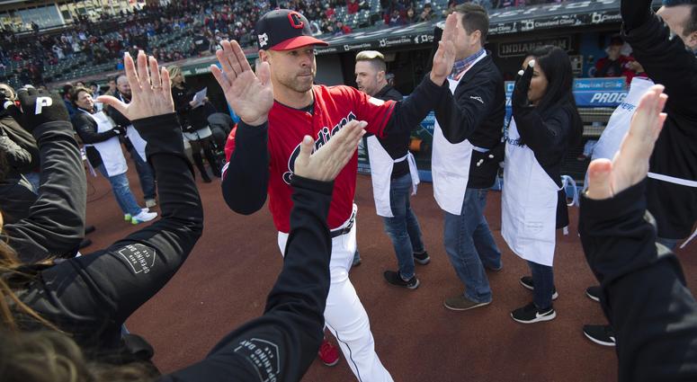Cleveland Indians starting pitcher Corey Kluber (28) is introduced before the home opening game between the Cleveland Indians and the Chicago White Sox at Progressive Field. Cleveland Indians starting pitcher Corey Kluber (28) is introduced before the home opening game between the Cleveland Indians and the Chicago White Sox at Progressive Field.