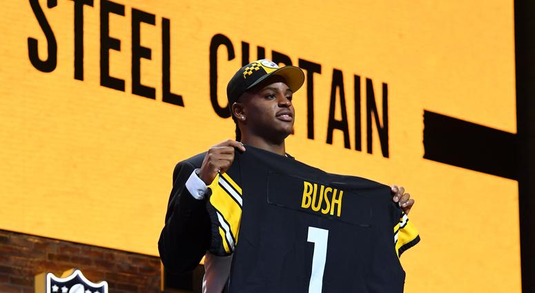 Apr 25, 2019; Nashville, TN, USA; Devin Bush (Michigan) is selected as the number ten overall pick to the Pittsburgh Steelers in the first round of the 2019 NFL Draft in Downtown Nashville
