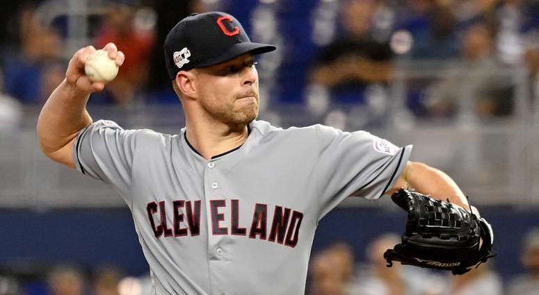 May 1, 2019; Miami, FL, USA; Cleveland Indians starting pitcher Corey Kluber (28) delivers a pitch in the first inning against the Miami Marlins at Marlins Park. Cleveland Indians pitcher Corey Kluber