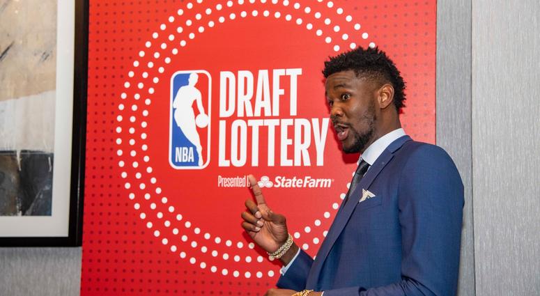 May 14, 2019; Chicago, IL, USA; Phoenix Suns player DeAndre Ayton is seen prior to the 2019 NBA Draft Lottery at the Hilton Chicago. Mandatory Credit: Patrick Gorski-USA TODAY Sports May 14, 2019; Chicago, IL, USA; Phoenix Suns player DeAndre Ayton is seen prior to the 2019 NBA Draft Lottery at the Hilton Chicago. Mandatory Credit: Patrick Gorski-USA TODAY Sports