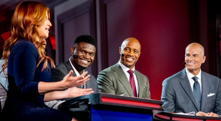 May 14, 2019; Chicago, IL, USA; NBA top prospect Zion Williamson (third from left) is seen during the 2019 NBA Draft Lottery at the Hilton Chicago. Mandatory Credit: Patrick Gorski-USA TODAY Sports May 14, 2019; Chicago, IL, USA; NBA top prospect Zion Williamson (third from left) is seen during the 2019 NBA Draft Lottery at the Hilton Chicago. Mandatory Credit: Patrick Gorski-USA TODAY Sports