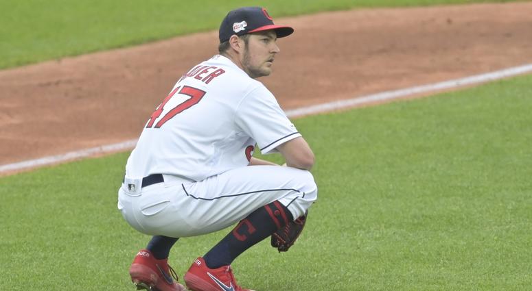 May 16, 2019; Cleveland, OH, USA; Cleveland Indians starting pitcher Trevor Bauer (47) reacts after giving up a three-run home run in the third inning against the Baltimore Orioles at Progressive Field. Mandatory Credit: David Richard-USA TODAY Sports May 16, 2019; Cleveland, OH, USA; Cleveland Indians starting pitcher Trevor Bauer (47) reacts after giving up a three-run home run in the third inning against the Baltimore Orioles at Progressive Field. Mandatory Credit: David Richard-USA TODAY Sports