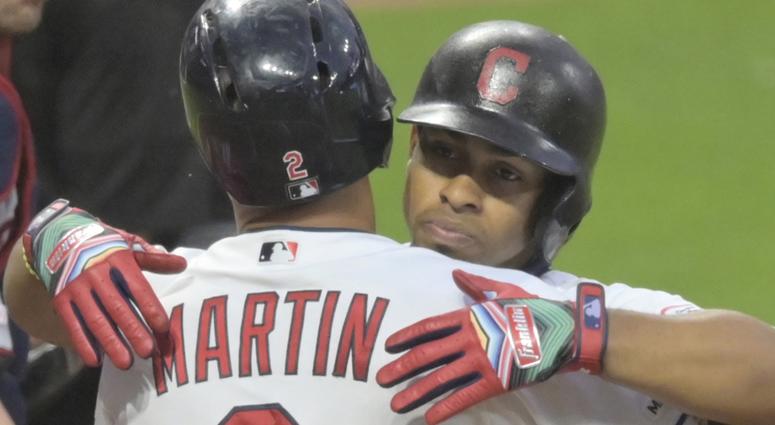 Jun 4, 2019; Cleveland, OH, USA; Cleveland Indians shortstop Francisco Lindor (12) celebrates his two run home run with center fielder Leonys Martin (2) in the fifth inning against the Minnesota Twins at Progressive Field. Mandatory Credit: David Richard- Jun 4, 2019; Cleveland, OH, USA; Cleveland Indians shortstop Francisco Lindor (12) celebrates his two run home run with center fielder Leonys Martin (2) in the fifth inning against the Minnesota Twins at Progressive Field. Mandatory Credit: David Richard-