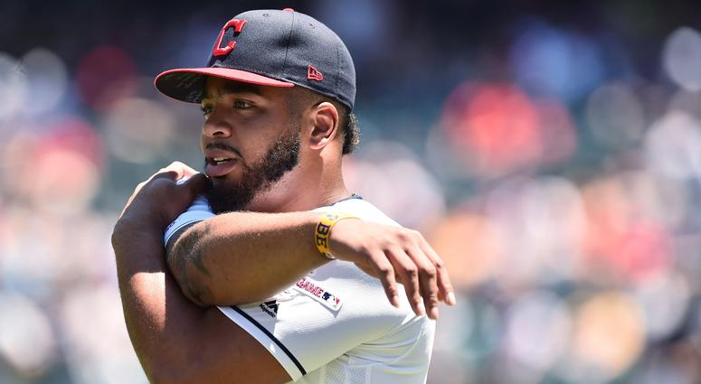 Jun 23, 2019; Cleveland, OH, USA; Cleveland Indians first baseman Bobby Bradley (40) warms up before the game between the Cleveland Indians and the Detroit Tigers at Progressive Field. This will be Bradley's major league debut. Mandatory Credit: Ken Blaze Jun 23, 2019; Cleveland, OH, USA; Cleveland Indians first baseman Bobby Bradley (40) warms up before the game between the Cleveland Indians and the Detroit Tigers at Progressive Field. This will be Bradley's major league debut. Mandatory Credit: Ken Blaze