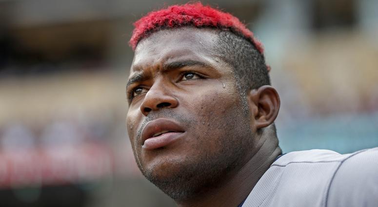 Aug 11, 2019; Minneapolis, MN, USA; Cleveland Indians right fielder Yasiel Puig (66) watches the game against the Minnesota Twins at Target Field. Mandatory Credit: Bruce Kluckhohn-USA TODAY Sports Aug 11, 2019; Minneapolis, MN, USA; Cleveland Indians right fielder Yasiel Puig (66) watches the game against the Minnesota Twins at Target Field. Mandatory Credit: Bruce Kluckhohn-USA TODAY Sports