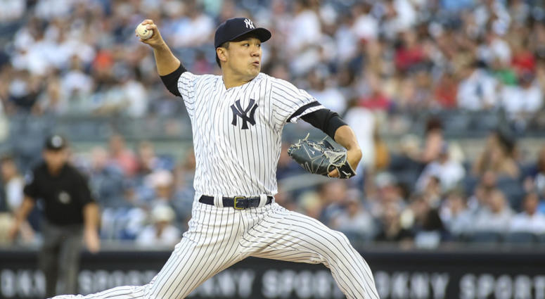Aug 16, 2019; Bronx, NY, USA; New York Yankees pitcher Masahiro Tanaka (19) pitches in the first inning against the Cleveland Indians at Yankee Stadium. Mandatory Credit: Wendell Cruz-USA TODAY Sports Aug 16, 2019; Bronx, NY, USA; New York Yankees pitcher Masahiro Tanaka (19) pitches in the first inning against the Cleveland Indians at Yankee Stadium. Mandatory Credit: Wendell Cruz-USA TODAY Sports