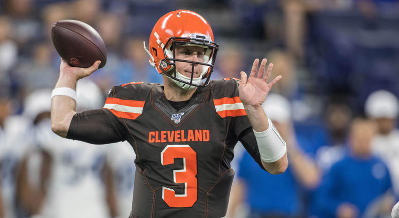Aug 17, 2019; Indianapolis, IN, USA; Cleveland Browns quarterback Garrett Gilbert (3) passes the ball in the second quarter of the game against the Indianapolis Colts at Lucas Oil Stadium.