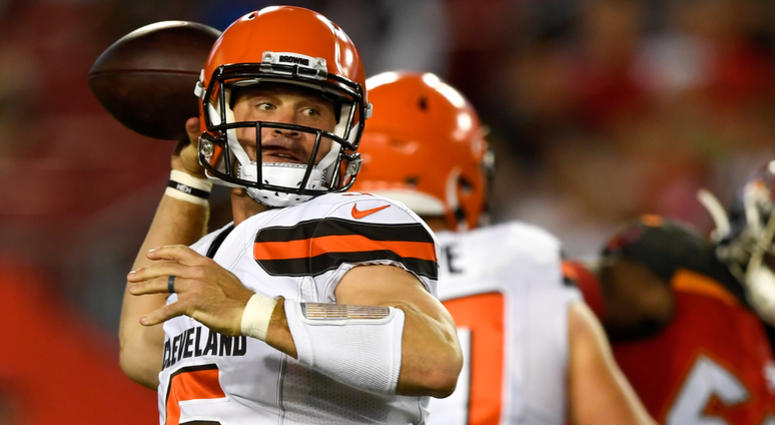 Aug 23, 2019; Tampa, FL, USA; Cleveland Browns quarterback Drew Stanton (5) looks to pass during the second half against the Tampa Bay Buccaneers at Raymond James Stadium.