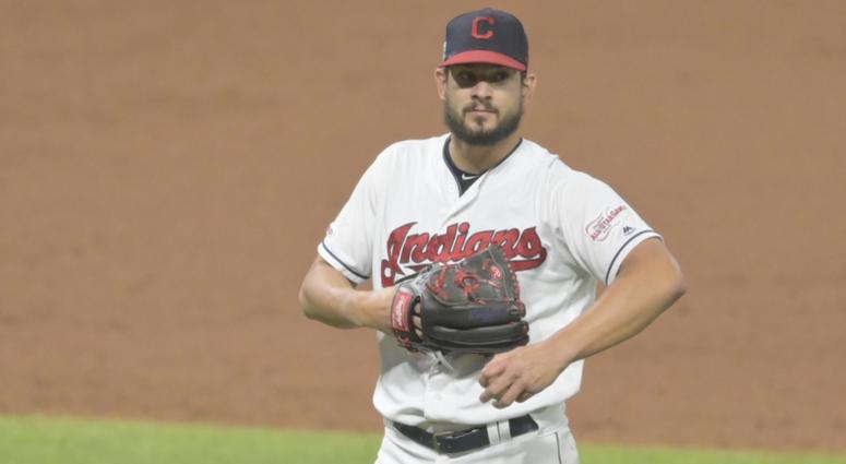 Sep 4, 2019; Cleveland, OH, USA; Cleveland Indians relief pitcher Brad Hand (33) reacts in the ninth inning against the Chicago White Sox at Progressive Field. Mandatory Credit: David Richard-USA TODAY Sports Sep 4, 2019; Cleveland, OH, USA; Cleveland Indians relief pitcher Brad Hand (33) reacts in the ninth inning against the Chicago White Sox at Progressive Field. Mandatory Credit: David Richard-USA TODAY Sports