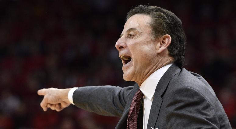 Louisville Cardinals head coach Rick Pitino calls out instructions during the second half against the Notre Dame Fighting Irish at KFC Yum! Center. Louisville defeated Notre Dame 71-64. Louisville Cardinals head coach Rick Pitino calls out instructions during the second half against the Notre Dame Fighting Irish at KFC Yum! Center. Louisville defeated Notre Dame 71-64.