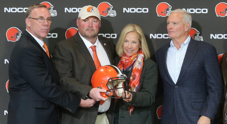 Freddie Kitchens, and owners Dee and Jimmy Haslam pose for a photo after a press conference on Monday, Jan. 14, 2019 at FirstEnergy Stadium in Cleveland, Ohio. (Photo by Phil Masturzo/Akron Beacon Journal/TNS/Sipa USA) Freddie Kitchens, and owners Dee and Jimmy Haslam pose for a photo after a press conference on Monday, Jan. 14, 2019 at FirstEnergy Stadium in Cleveland, Ohio. (Photo by Phil Masturzo/Akron Beacon Journal/TNS/Sipa USA)