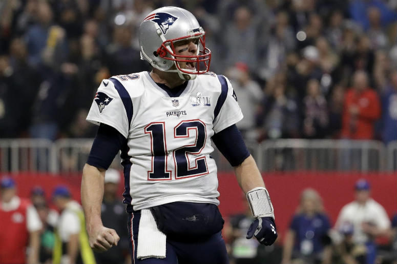 Tom Brady (12) de los Patriots de Nueva Inglaterra festeja tras un touchdown ante los Rams de Los Ángeles durante la segunda mitad del Super Bowl, el domingo 3 de febrero de 2019, en Atlanta. Tom Brady (12) de los Patriots de Nueva Inglaterra festeja tras un touchdown ante los Rams de Los Ángeles durante la segunda mitad del Super Bowl, el domingo 3 de febrero de 2019, en Atlanta.