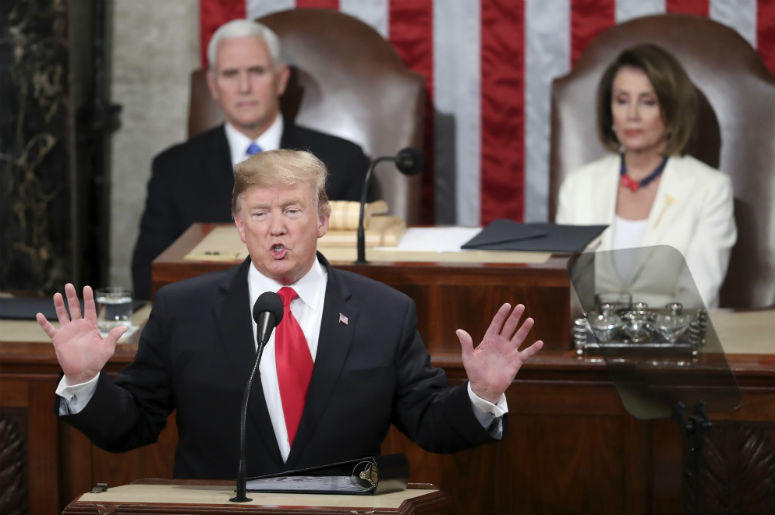 El presidente Donald Trump pronuncia su discurso sobre el Estado de la Unión en sesión conjunta del Congreso en el Capitolio de Washington el martes 5 de febrero de 2019. El presidente Donald Trump pronuncia su discurso sobre el Estado de la Unión en sesión conjunta del Congreso en el Capitolio de Washington el martes 5 de febrero de 2019.