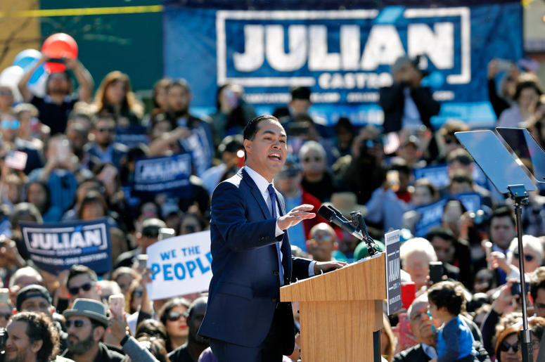 SAN ANTONIO, TX - JANUARY 12: Julian Castro, former U.S. Department of Housing and Urban Development (HUD) Secretary and San Antonio Mayor, announces his candidacy for president in 2020 at Plaza Guadalupe on January 12, 2019 in San Antonio, Texas. SAN ANTONIO, TX - JANUARY 12: Julian Castro, former U.S. Department of Housing and Urban Development (HUD) Secretary and San Antonio Mayor, announces his candidacy for president in 2020 at Plaza Guadalupe on January 12, 2019 in San Antonio, Texas.