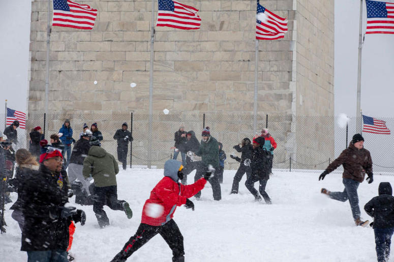 WASHINGTON, DC - JANUARY 13: People take part in the 'Snowdown Snowballs' at the Washington Monument on January 13, 2019 in Washington, DC. The DC area was hit with 4-7 inches of snow accumulation with the potential of another 2-4 inches. WASHINGTON, DC - JANUARY 13: People take part in the 'Snowdown Snowballs' at the Washington Monument on January 13, 2019 in Washington, DC. The DC area was hit with 4-7 inches of snow accumulation with the potential of another 2-4 inches.