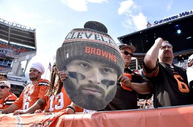Cleveland Browns fans gather to watch warm ups before the start of the game