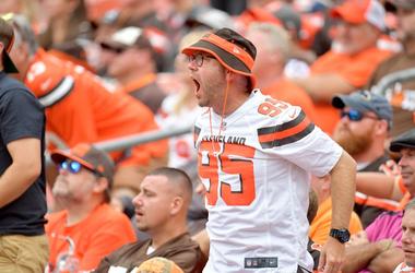 A Cleveland Browns fan yells at the field during the second half against the Tennessee Titans