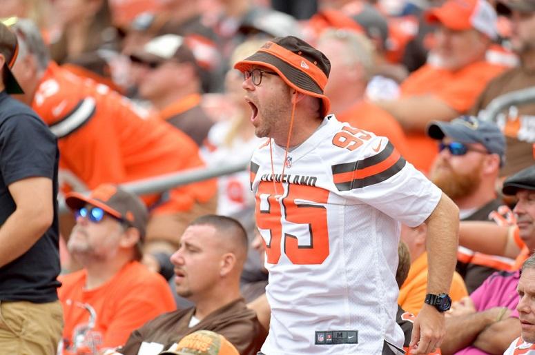 A Cleveland Browns fan yells at the field during the second half against the Tennessee Titans