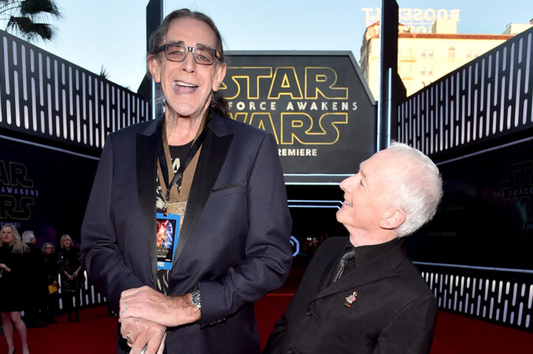 Actors Peter Mayhew (L) and Anthony Daniels attend the World Premiere of Star Wars: The Force Awakens Actors Peter Mayhew (L) and Anthony Daniels attend the World Premiere of Star Wars: The Force Awakens