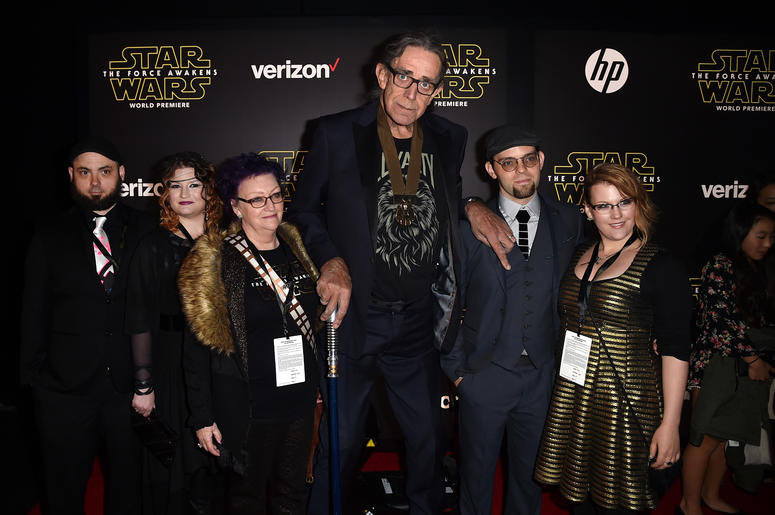 Actor Peter Mayhew (C) and family attend the World Premiere of "Star Wars: The Force Awakens" Actor Peter Mayhew (C) and family attend the World Premiere of "Star Wars: The Force Awakens"