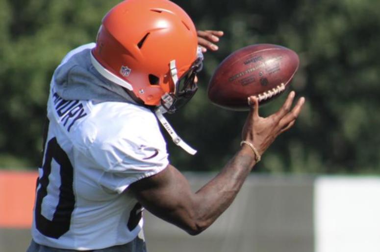 Browns receiver Jarvis Landry catches a pass during drills on Aug. 4, 2018. Browns receiver Jarvis Landry catches a pass during drills on Aug. 4, 2018.