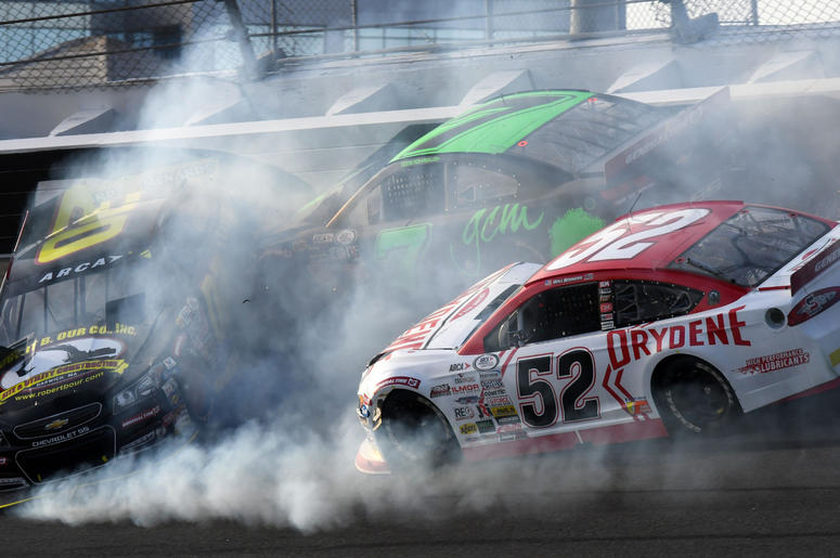 ARCA Series driver Codie Rohrbaugh (7) and Andy Seuss (02) and Will Rogers (52) wreck during the Lucas Oil 200 at Daytona International Speedway. M ARCA Series driver Codie Rohrbaugh (7) and Andy Seuss (02) and Will Rogers (52) wreck during the Lucas Oil 200 at Daytona International Speedway. M