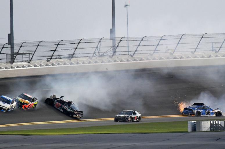 NASCAR Cup Series driver Matt DiBenedetto (32) and Alex Bowman (88) wreck during the Daytona 500 at Daytona International Speedway. NASCAR Cup Series driver Matt DiBenedetto (32) and Alex Bowman (88) wreck during the Daytona 500 at Daytona International Speedway.