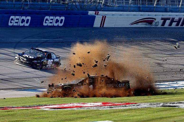 NASCAR Cup Series driver Jamie Mcmurray (1) wrecks during the 1000Bulbs.com at Talladega Superspeedway. NASCAR Cup Series driver Jamie Mcmurray (1) wrecks during the 1000Bulbs.com at Talladega Superspeedway.