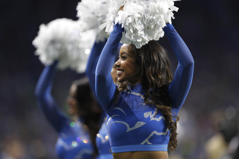 etroit Lions cheerleaders perform during the second quarter against the Seattle Seahawks at Ford Field. etroit Lions cheerleaders perform during the second quarter against the Seattle Seahawks at Ford Field.