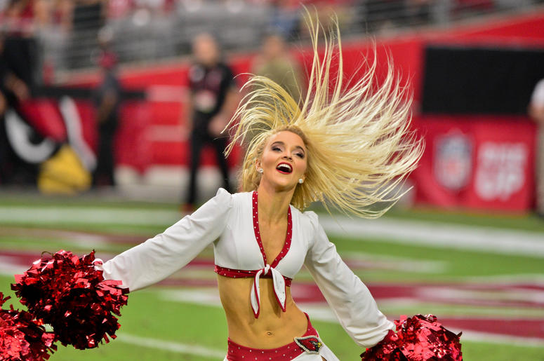 n Arizona Cardinals cheerleader performs during the first half against the San Francisco 49ers at State Farm Stadium. n Arizona Cardinals cheerleader performs during the first half against the San Francisco 49ers at State Farm Stadium.