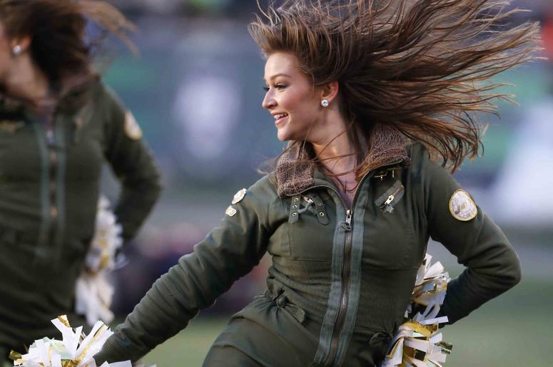 New York Jets cheerleader performs during the second half at MetLife Stadium New York Jets cheerleader performs during the second half at MetLife Stadium