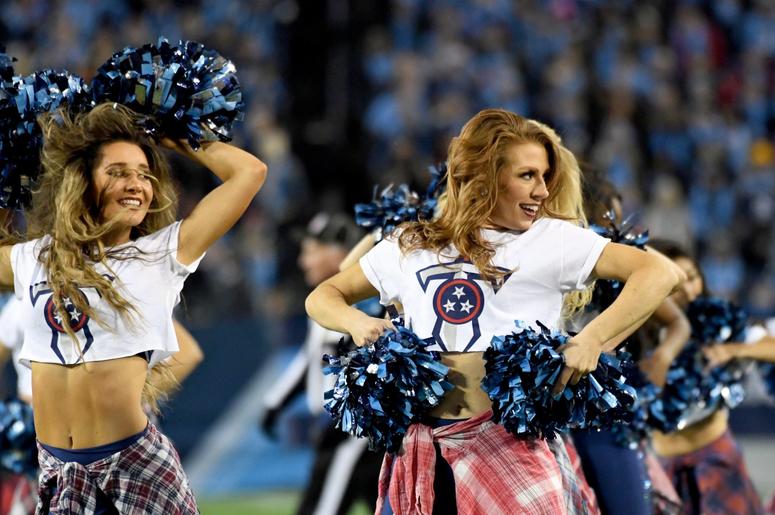 Dec 6, 2018; Nashville, TN, USA; Tennessee Titans cheerleaders perform against the Jacksonville Jaguars during the first half at Nissan Stadium. Mandatory Credit: Kirby Lee-USA TODAY Sports Dec 6, 2018; Nashville, TN, USA; Tennessee Titans cheerleaders perform against the Jacksonville Jaguars during the first half at Nissan Stadium. Mandatory Credit: Kirby Lee-USA TODAY Sports