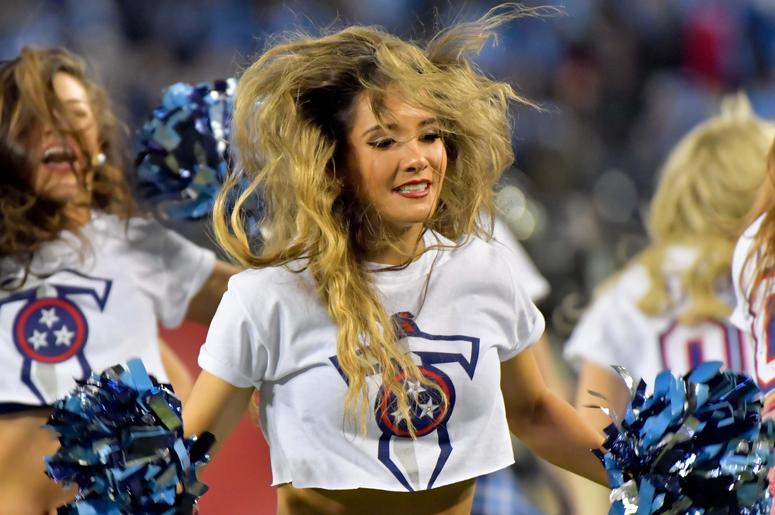 Dec 6, 2018; Nashville, TN, USA; Tennessee Titans Cheerleader performs during the first half against the Jacksonville Jaguars at Nissan Stadium. Mandatory Credit: Jim Brown-USA TODAY Sports Dec 6, 2018; Nashville, TN, USA; Tennessee Titans Cheerleader performs during the first half against the Jacksonville Jaguars at Nissan Stadium. Mandatory Credit: Jim Brown-USA TODAY Sports