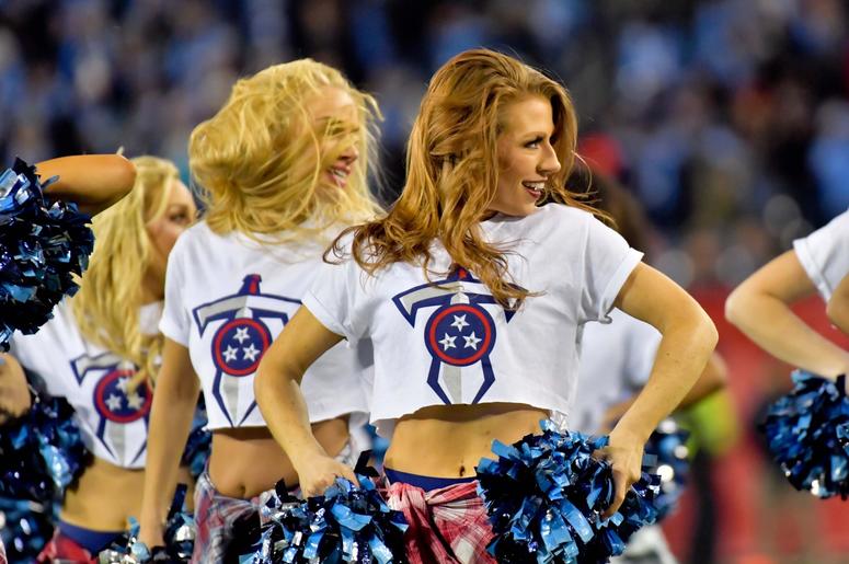 Dec 6, 2018; Nashville, TN, USA; Tennessee Titans Cheerleader performs during the first half against the Jacksonville Jaguars at Nissan Stadium. Mandatory Credit: Jim Brown-USA TODAY Sports Dec 6, 2018; Nashville, TN, USA; Tennessee Titans Cheerleader performs during the first half against the Jacksonville Jaguars at Nissan Stadium. Mandatory Credit: Jim Brown-USA TODAY Sports