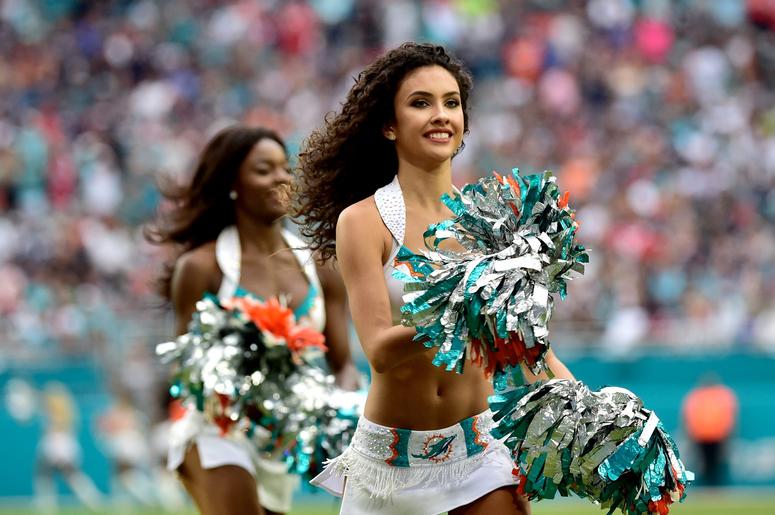 Dec 9, 2018; Miami Gardens, FL, USA; Miami Dolphins cheerleader performs against the New England Patriots during the second half at Hard Rock Stadium. Mandatory Credit: Steve Mitchell-USA TODAY Sports Dec 9, 2018; Miami Gardens, FL, USA; Miami Dolphins cheerleader performs against the New England Patriots during the second half at Hard Rock Stadium. Mandatory Credit: Steve Mitchell-USA TODAY Sports