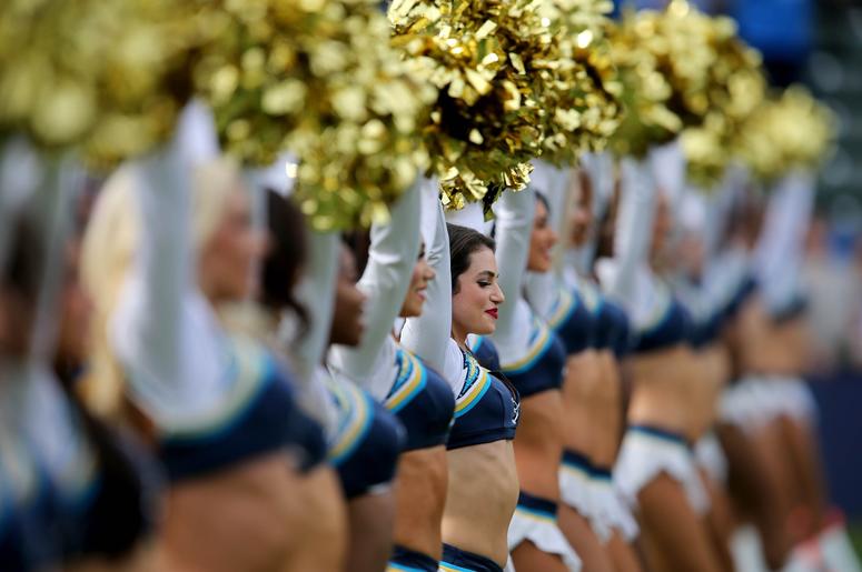 Dec 9, 2018; Carson, CA, USA; Los Angeles Chargers cheerleaders perform just before kickoff of the game against the Cincinnati Bengals, Sunday, Dec. 9, 2018, at StubHub Center in Carson, California. Mandatory Credit: Kareem Elgazzar/The Cincinnati Enquire Dec 9, 2018; Carson, CA, USA; Los Angeles Chargers cheerleaders perform just before kickoff of the game against the Cincinnati Bengals, Sunday, Dec. 9, 2018, at StubHub Center in Carson, California. Mandatory Credit: Kareem Elgazzar/The Cincinnati Enquire