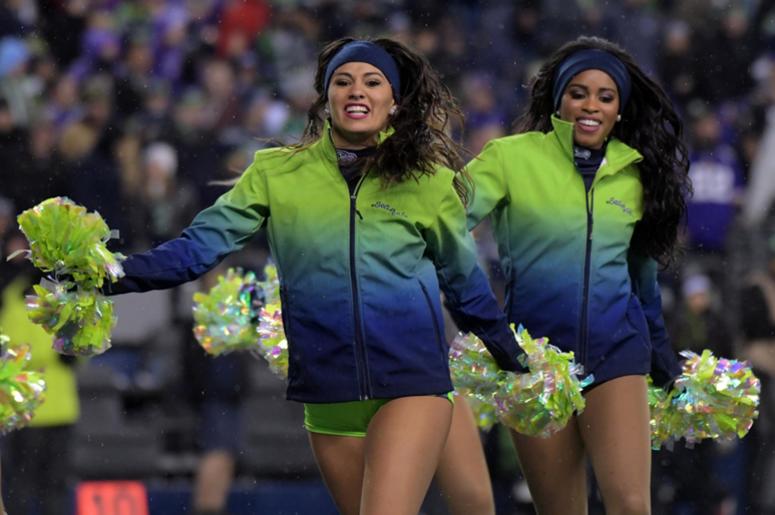 Dec 10, 2018; Seattle, WA, USA; Seattle Seahawks sea gals cheerleaders dance during the game against the Minnesota Vikings at CenturyLink Field. Mandatory Credit: Kirby Lee-USA TODAY Sports Dec 10, 2018; Seattle, WA, USA; Seattle Seahawks sea gals cheerleaders dance during the game against the Minnesota Vikings at CenturyLink Field. Mandatory Credit: Kirby Lee-USA TODAY Sports