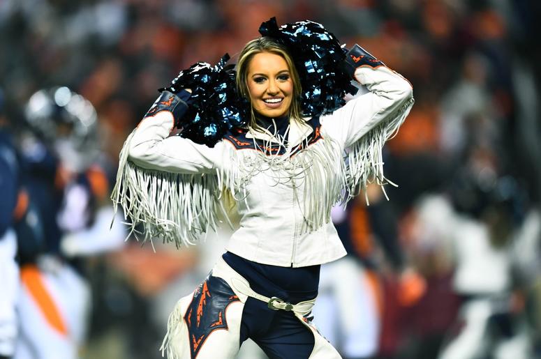 Denver Broncos cheerleader performs in the second half against the Cleveland Browns at Broncos Stadium at Mile High. Denver Broncos cheerleader performs in the second half against the Cleveland Browns at Broncos Stadium at Mile High.
