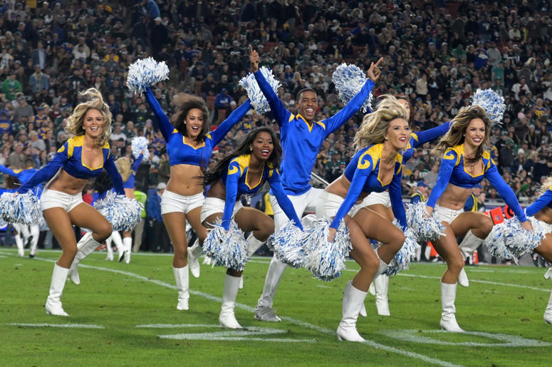 Los Angeles Rams cheerleaders perform against the Philadelphia Eagles during the first half at Los Angeles Memorial Coliseum. Los Angeles Rams cheerleaders perform against the Philadelphia Eagles during the first half at Los Angeles Memorial Coliseum.