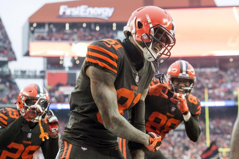 Cleveland Browns wide receiver Rashard Higgins (81) celebrates after scoring a touchdown during the second half against the Cincinnati Bengals at FirstEnergy Stadium. Cleveland Browns wide receiver Rashard Higgins (81) celebrates after scoring a touchdown during the second half against the Cincinnati Bengals at FirstEnergy Stadium.