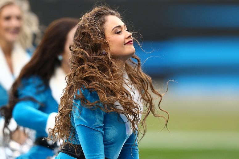 The Carolina Panthers cheerleaders perform in the second half against the Atlanta Falcons at Bank of America Stadium. The Carolina Panthers cheerleaders perform in the second half against the Atlanta Falcons at Bank of America Stadium.