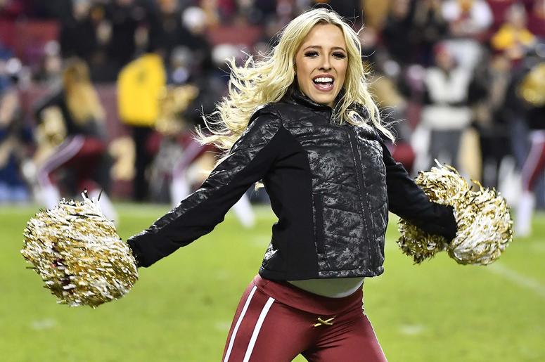 Washington Redskins cheerleader performs against the Philadelphia Eagles during the second half at FedEx Field. Washington Redskins cheerleader performs against the Philadelphia Eagles during the second half at FedEx Field.
