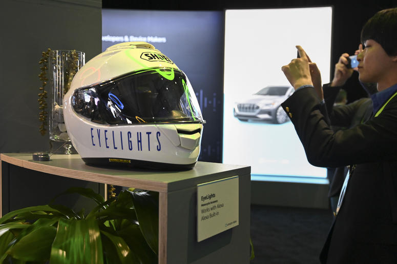 Jan 9, 2019; Las Vegas, NV; Eyelightings, an Alexa enabled motorcycle helmet, on display at the Amazon space at the Consumer Electronics Show at the Sands Expo Convention Center. Jan 9, 2019; Las Vegas, NV; Eyelightings, an Alexa enabled motorcycle helmet, on display at the Amazon space at the Consumer Electronics Show at the Sands Expo Convention Center.