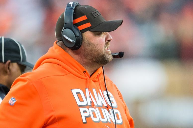 Cleveland Browns offensive coordinator Freddie Kitchens looks on during the first quarter against the Cincinnati Bengals at FirstEnergy Stadium on December 23, 2018 in Cleveland, Ohio. Cleveland Browns offensive coordinator Freddie Kitchens looks on during the first quarter against the Cincinnati Bengals at FirstEnergy Stadium on December 23, 2018 in Cleveland, Ohio.